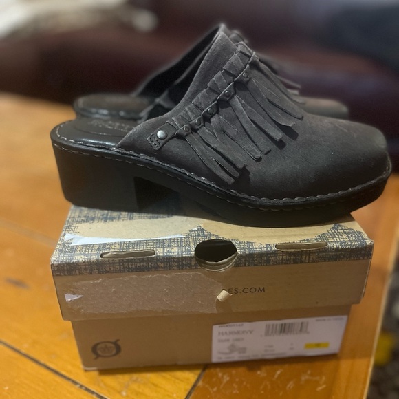 Born Women’s Dark Grey Gray Harmony Heeled Clog Slip on 7M - Picture 1 of 5